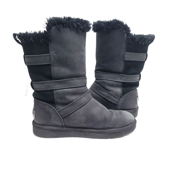 UGG Australia Becket II Dark Green Leather Sheepskin Boots Women's size 6 - Picture 7 of 8